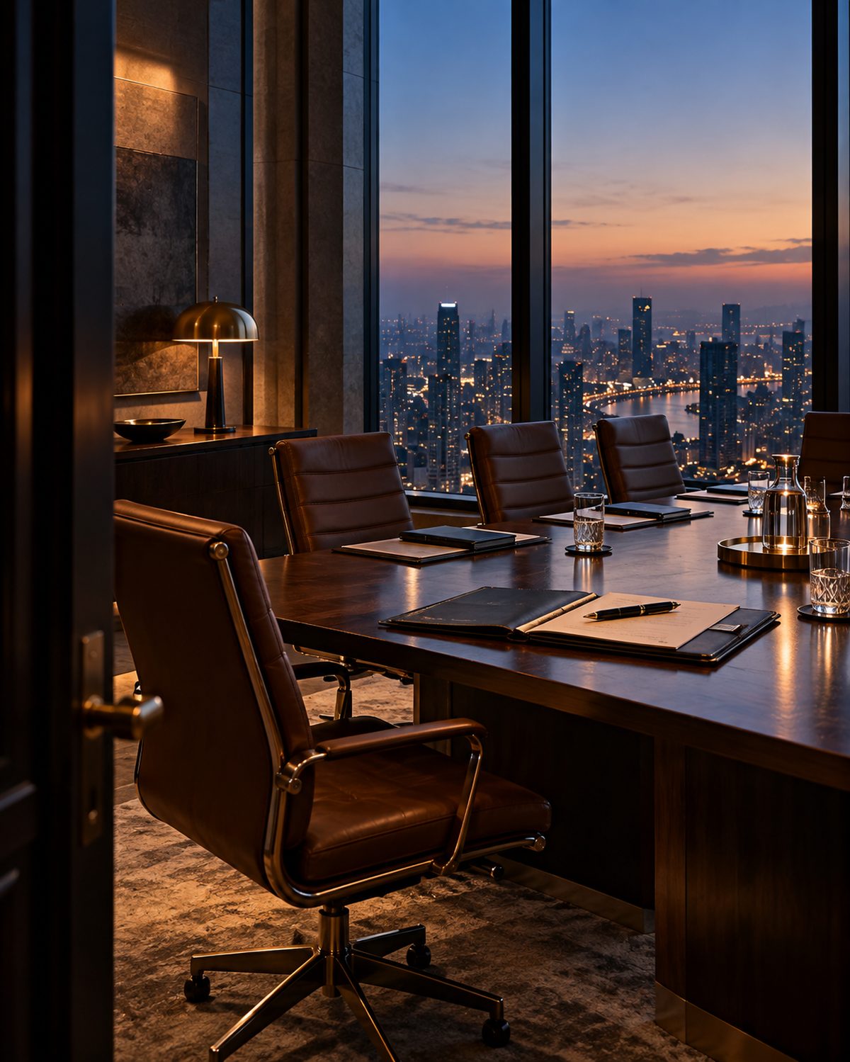Client boardroom at dusk